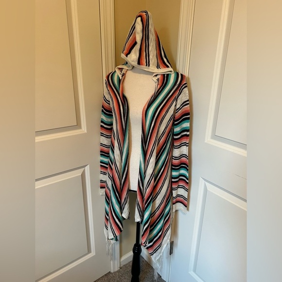 Boho Multicolor Open Front Cardigan with-hood native American or Mexican style - Picture 2 of 3